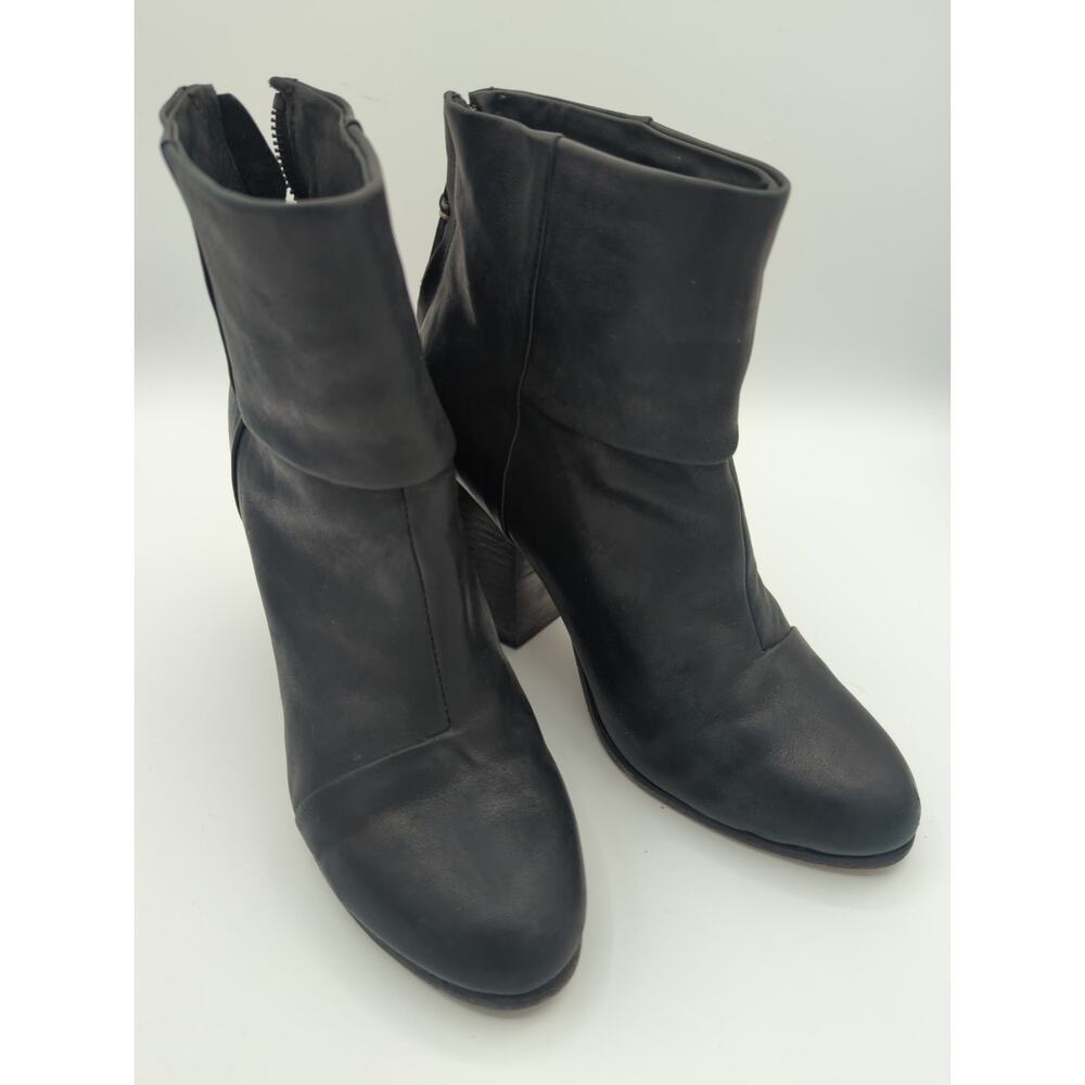 RAG & BONE Newbury Black Leather Back Zip Ankle Boots  Size 8 (EU 38.5)
